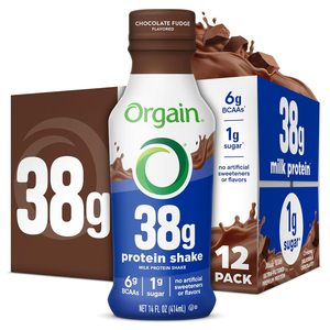 Orgain 38g High <b>Protein</b> Shake, Dairy <b>Isolate</b> <b>Protein</b> Milk, Chocolate Fudge 14 Fl Oz (Pack of 12), Bottle - Product Image 2
