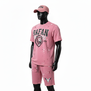 Ensemble T-shirt et short en coton surdimensionné pour homme, T-shirt lourd 220 GSM, short 280 GSM, impression sérigraphique, ensemble 2 pièces - Product Image 3