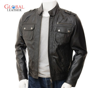 High Quality Men's Stand Collar Genuine <b>Sheepskin</b> Leather <b>Jacket</b> High Street Style Casual Street Wear - Product Image 2