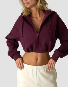 Sweat-shirt à capuche zippé pour femme, vente en gros personnalisée, haut de gamme, de haute qualité, décontracté, couleur unie, manches longues - Product Image 2