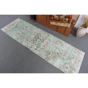 พรมตุรกี, พรมวินเทจขนาด 2.1x6.6 ฟุต, พรมขนสัตว์ลายดอกไม้สีเขียวฟ้า - Product Image 3