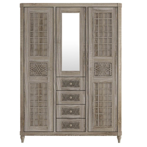 Armoire à miroir en teck massif moderne, fabriquée à la main, avec tiroirs, finition vieillie, meubles de maison, rangement de chambre à coucher, appartement - Product Image 2