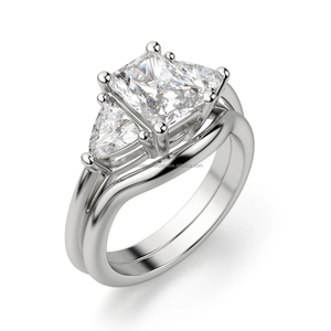 Bridal Set Colorless Radiant Cut Moissanite with <b>Two</b> Trillion Cut Side <b>Stone</b> Four Prong Set Diamond <b>Ring</b> Fine Jewelry Maker - Product Image 5