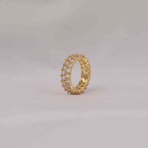 แหวนเพชรทรงกลมสองแถวแบบเต็มวง ฝังเพชรแล็บโกรว์ รักษาสิ่งแวดล้อม แหวนทองคำเหลืองสำหรับเป็นของขวัญ - Product Image 4