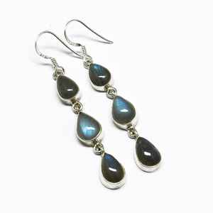 Pendientes colgantes clásicos hechos a mano sólidos de Plata de Ley 925 con forma de pera Natural, labradorita, piedras preciosas, ajuste de bisel, regalo fino - Product Image 1