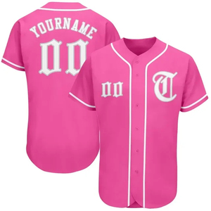 Camiseta de Béisbol Personalizada Rosa de Manga Corta para Hombre, Estilo Hip Hop Urbano, Impresión Digital con Nombre y Número, Transpirable, 100% Poliéster - Product Image 1