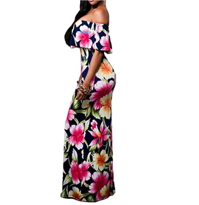 Las mujeres fuera del hombro Vestido de punto hendidura alta noche fiesta cóctel vestido de hombro cuello barco volantes dobladillo de manga - Product Image 3