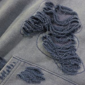 Sudadera con Capucha Personalizada para Hombre, 100% Algodón, Felpa, Impresión Serigrafiada Desgastada, Bordada, con Cierre, Talla Grande - Product Image 3