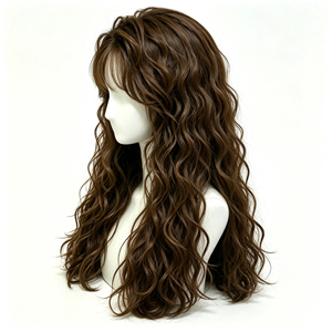 วิกผมมนุษย์สีน้ำตาลเกาลัดแบบยาวพิเศษ ลอนฝรั่งเศส พร้อมหน้าม้า - Product Image 2