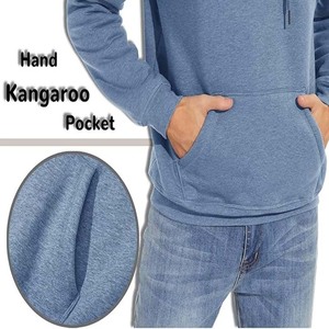 <b>Men's</b> <b>Blue</b> Fleece Hooded Winter Long Sleeve Pullover Front Pocket Leisure Hoodies Sweatshirt Thermal - Product Image 3