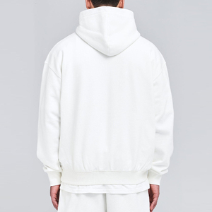 Pull-over à capuche épais en coton pour hommes 100% coton tendance de la rue OEM logo personnalisé pull-over à épaules tombantes blanc poids lourd - Product Image 2