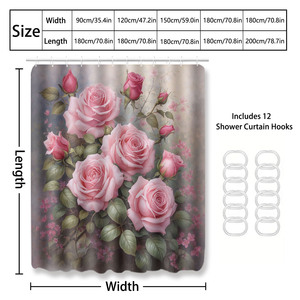 Rideau de douche imperméable personnalisé imprimé pour salle de bain, en polyester imperméable avec crochets - Product Image 4