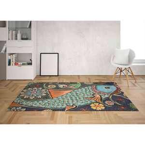 Alfombra con estampado efecto mosaico de peces: delgada, colorida, decoración para salón, alfombra suave no tejida - Product Image 4