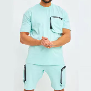 Custom T Shirt <b>Shorts</b> Set Tracksuits For <b>Men</b> Causal Street Wear Tracksuits Heavy Weight front Pocket Design Printed Tracksuits - Product Image 3