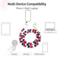 Kabel USB Berhias Manik-Manik Garis Merah Putih Biru 4 in 1 untuk Pengisian Daya Ponsel