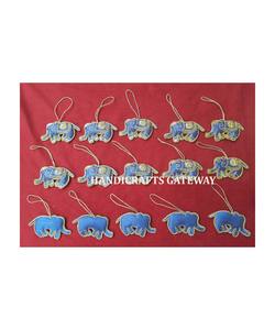 La mejor cantidad de trabajo hecho a mano Color negro y azul Zari bordado elefante forma árbol de Navidad decoración adornos colgantes - Product Image 1