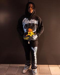 Sweat-shirt à capuche court et pantalon évasé imprimés lavés et graphiques streetwear personnalisés en 350 400gsm fabriqué au Pakistan - Product Image 4