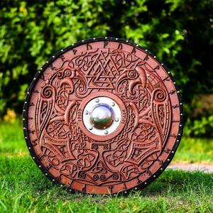 JEXMOO Bouclier Viking artisanal de 24 pouces en bois et acier à haute teneur en carbone, design de la tige centrale, avec support de personnalisation et de compatibilité - Product Image 3