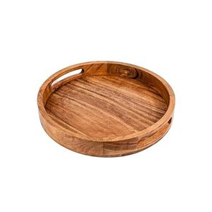 Plateau de service en bois naturel en gros, forme ronde, plateau en rotin en bois, plateaux de service en bois d'acacia pour le café, le thé, les fruits, les aliments, les desserts - Product Image 2