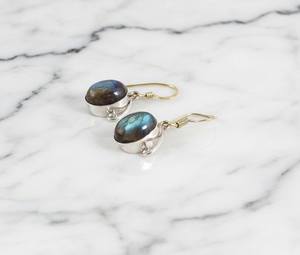 Boucles d'oreilles pendantes en labradorite, argent sterling 925, plaqué or 14 carats, pierre précieuse scintillante, bijoux en pierre mystique, cadeau - Product Image 3