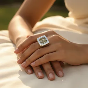 A Minimalist 925 <b>Silver</b> Square Cocktail <b>Ring</b> with Green Quartz Bezel Setting Geometric Pattern Modern Unisex Everyday Wear - Product Image 3