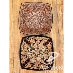 Bandeja de cuero occidental mecanizada a mano, cuencos de cuero de vaca de grano completo, cuencos lujosos de alta calidad, artículos decorativos hechos a mano para el hogar - Product Image 1