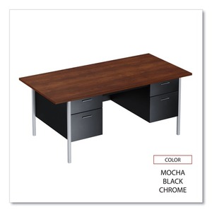Alera ALESD7236BM 72 Pulgadas X 36 Pulgadas X 29.5 Pulgadas Escritorio de Acero con Doble Pedestal y Cajón, Patas Cromadas en Color Mocha/Negro - Product Image 5