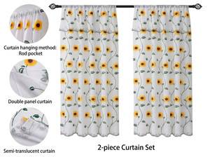 Tende Oscuranti in Poliestere 100% di Alta Qualità con Stampa Girasole Vintage Rustica, Motivo Girasole Giallo per Cucina e Soggiorno - Product Image 1