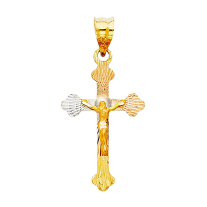 Colgante de tres tonos de 14K personalizado, a la moda de diamante crucifijo, sello de Cruz de Jesús, oro, rosa, oro, plata y cobre para niños - Product Image 1