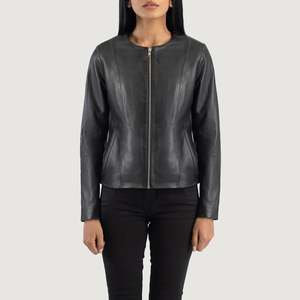 Elixir <b>Black</b> Collarless Leather <b>Jacket</b> for Autumn Season - Product Image 4