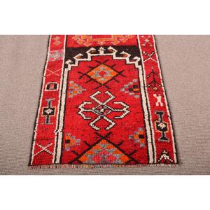 Turkish 2.6x9.5 ft Rug, Herki Vintage Rug, <b>Red</b> Polka dot Rug <b>Wool</b> - Product Image 5