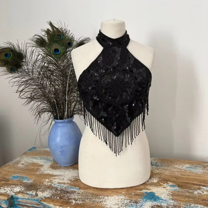 Robe élégante noire à cape, ornée de perles, de sequins, de broderies et de décorations de perles, col en V, taille naturelle, silhouette droite, longueur au sol, 100% - Product Image 1