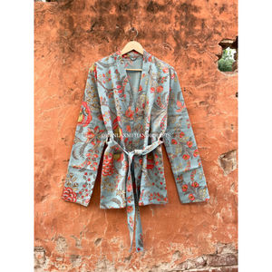 Chaqueta de Algodón Acolchada India, Regalo de Navidad, Chaqueta Kantha con Estampado de Bloques Hecha a Mano, Abrigo Colorido Vintage, Estilo Bohemio de Verano - Product Image 3