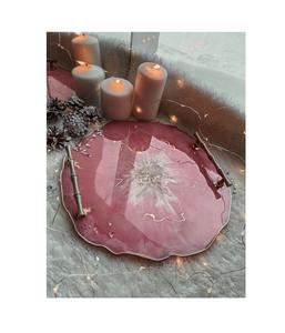 Plateau en résine avec poignées en métal conçu pour la décoration moderne du salon servant le petit déjeuner boissons collations ou desserts - Product Image 6