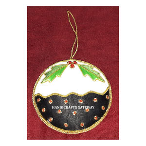 Diseño más Popular Decoración de árbol de Navidad Diseño en forma de bola de bordado Zari y adorno colgante de trabajo con cuentas a bajo precio - Product Image 1