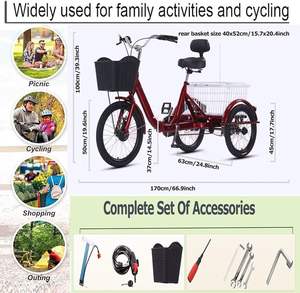 Triciclo Plegable para Adultos, Triciclo de Carga de 3 Ruedas con Cesta de Compras, Poste de Asiento Ajustable, Engranajes Perfectos, Sistema de Frenado Perfecto - Product Image 3