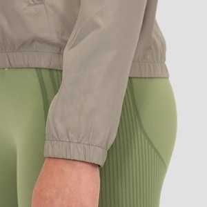 Logo personnalisé femmes survêtement 2 pièces tenues coupe-vent léger pleine fermeture éclair Crop Hoodie Jogger ensemble solide imprimé printemps - Product Image 6