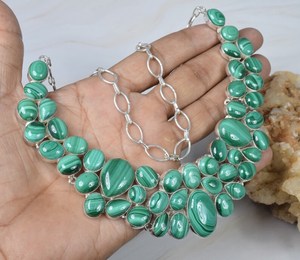 Unique Heavy Design Natural Multi Malachite Gemstone Mixed Cut Necklace <b>Women</b> Handmade Pure 925 <b>Sterling</b> <b>Silver</b> Wedding Gift - Product Image 2