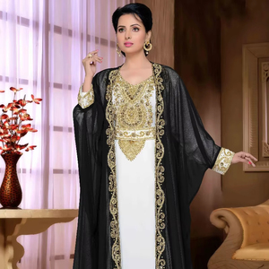 Black embroidered georgette islamic <b>kaftan</b> - Product Image 1