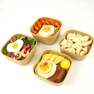 Vendita calda eco-friendly di alta qualità biodegradabile quadrato Kraft ciotola di carta su misura Logo da te per il servizio e lo stoccaggio - Product Image 3