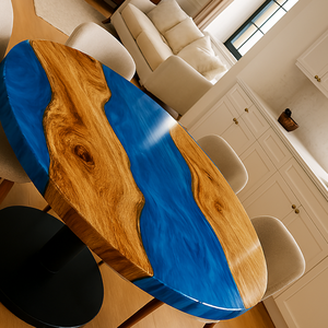 Table à manger/à café en bois d'acacia et résine moderne de luxe, fabriquée à la main, imperméable, cadeau de Diwali, résine époxy respectueuse de l'environnement - Product Image 2