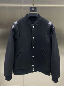 Veste universitaire coupe-vent imperméable à col montant pour homme, veste décontractée ample et polyvalente en laine/cuir pour l'hiver, style streetwear - Product Image 2