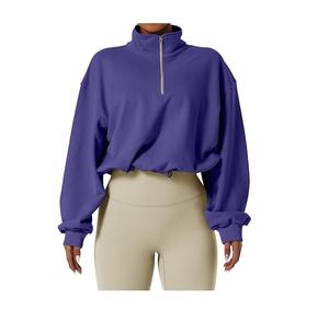 Sudadera con capucha de punto para mujer, estampada, oversize, corta, con cremallera, manga larga, cuello alto, estilo casual y urbano, para invierno - Product Image 1