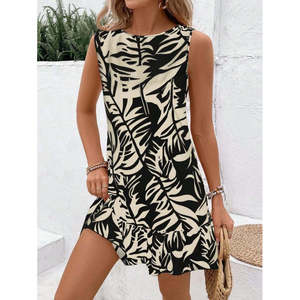 Robe courte sans manches à col rond et à volants pour femme de Jane's, style Sofia, pour un usage quotidien décontracté - Product Image 1