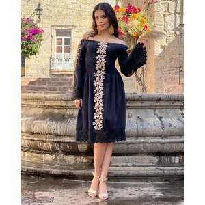 Women Black Off Shoulder Embroidered <b>Dress</b> <b>Long</b> Sleeve Ethnic Boho Midi <b>Dress</b> Casual <b>Party</b> Wear Cotton <b>Dress</b> - Product Image 1