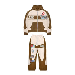 Ensemble de survêtement décontracté léger et écologique pour l'hiver, personnalisable, ample, avec fermeture éclair, pantalon évasé, broderie usée, sweat-shirt à capuche - Product Image 1