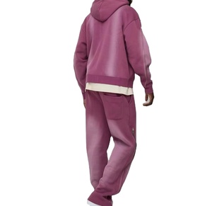 Ensemble de survêtement pour hommes avec sweat à capuche imprimé et effet délavé, 100% coton respirant en molleton, collection Hiver 2026 - Product Image 6