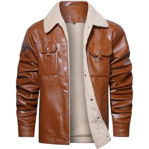 Veste en cuir PU personnalisée de haute qualité avec doublure en polaire Sherpa à l'intérieur - Product Image 1