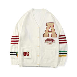 Pull cardigan rétro style universitaire pour homme, collection automne-hiver 2026, polyvalent, coupe ample, col boutonné, manches longues avec lettres - Product Image 3