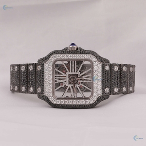 Reloj de lujo con esqueleto de moissanita en blanco y negro, reloj de pulsera con números romanos completamente helados para él - Product Image 6